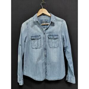 Express Denim Shirt Blue Women Solid Long Sleeve Size S/P